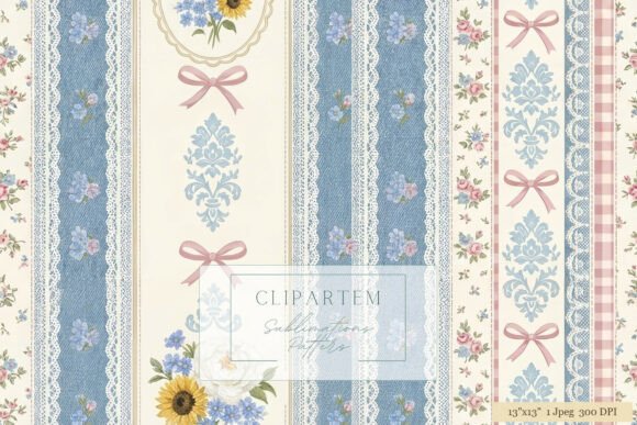 Download Denim Lace Floral Stripe Pattern Design - Pattern design Collection