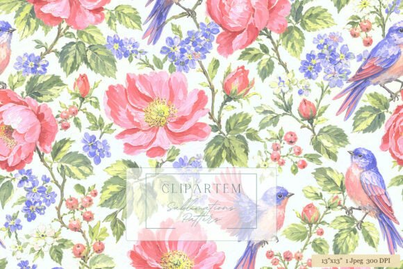 Download Bluebird Peony Floral Pattern Design - Pattern design Collection