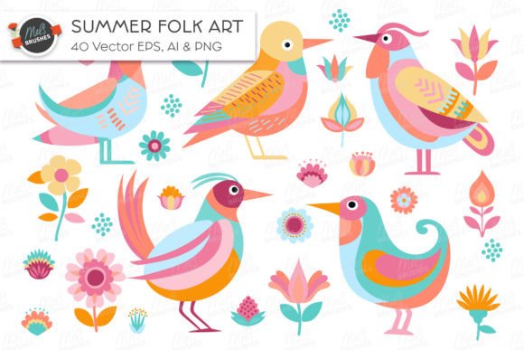 Download Summer Folk Art Vector Illustrations - Illustrations Collection