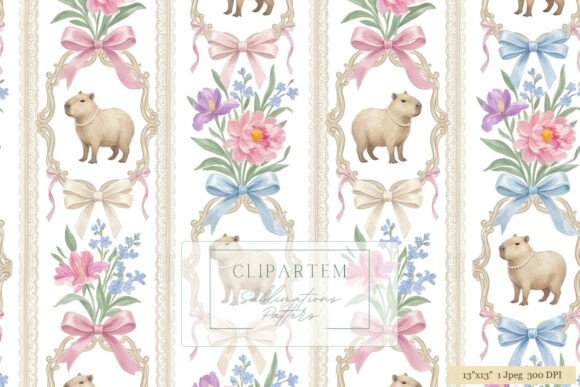 Download Capybara Floral Bow Pattern Design - Pattern design Collection
